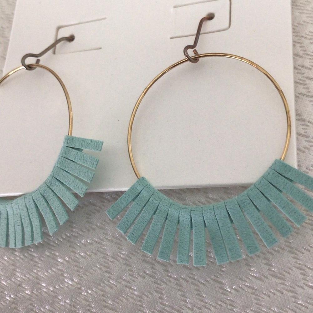 Gold and mint  Fringe Hoop Earrings